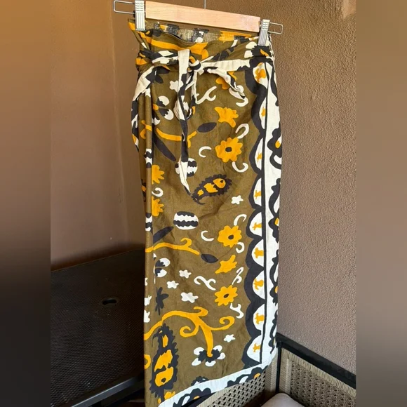 Zara Linen Blend Tribal Print Wrap Sarong Skirt Size Small - Picture 7 of 11